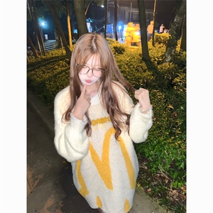 美式复古软糯兔子耳朵马海毛毛衣男女情侣oversize慵懒宽松针织衫图片