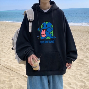 ！ 秋季重磅宽松大码港风蓝色鬼头印花连帽卫衣LW130-特p35图片