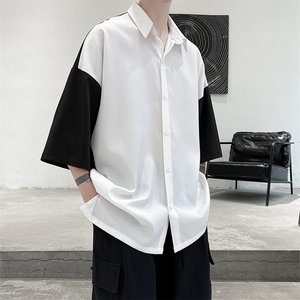 新款夏季禁欲风短剧拼接男士撞色短衬衫 A071-C12-P35图片