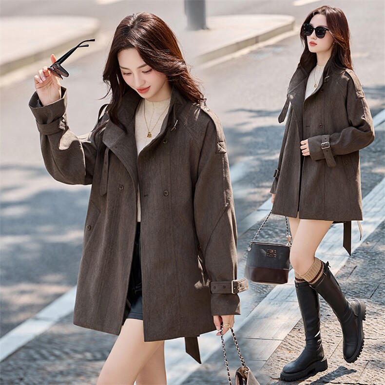 风衣外套女中长款秋季2025新款高端气质大码胖mm收腰显瘦百搭上衣，女装风衣，丽影随形