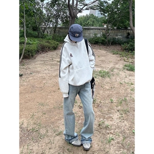 WE1741-P53 美式复古条纹小熊刺绣连帽卫衣男女图片