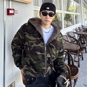 图毛领夹棉迷彩座山雕男女秋冬季美式棉衣棉服夹克图片