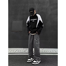 复古星星贴布牛仔裤男春秋美式高街潮牌宽松直筒1001-1GN3082P45，男装牛仔裤，星座1001-1