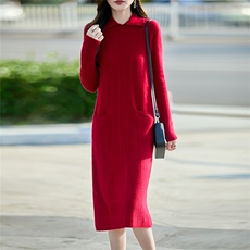 2025百搭时尚简约长款翻领羊毛衫，女装羊毛衫，哲奥羊绒