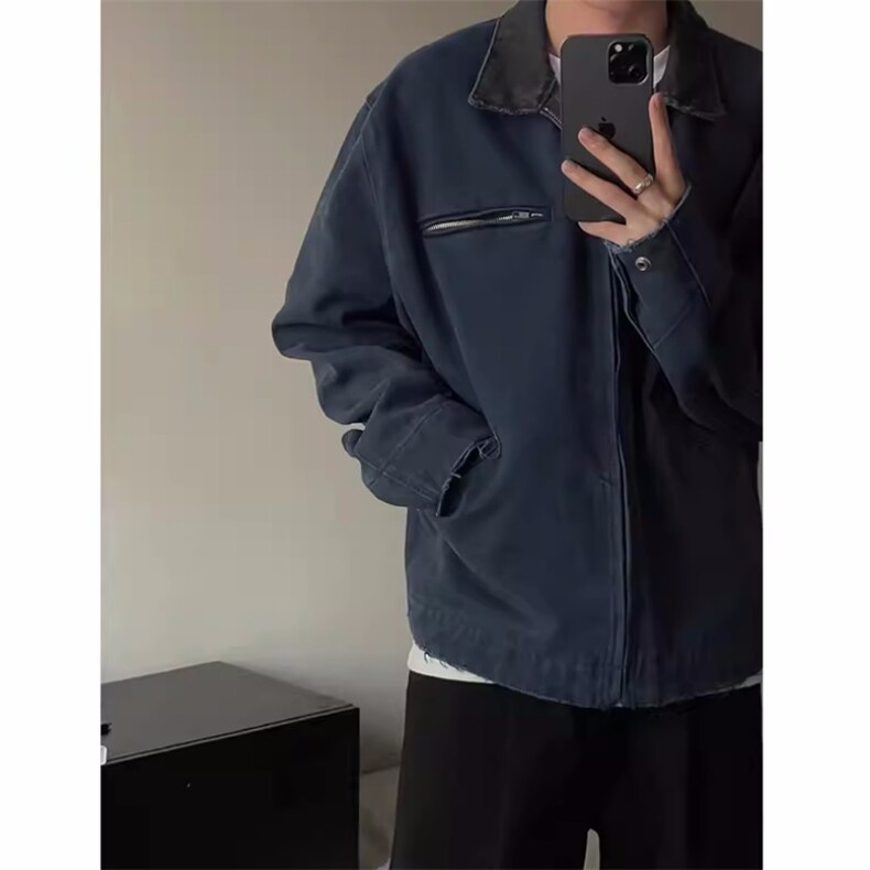 cleanfit蓝色翻领卡哈特j97拉链外套男款美式复古工装底特律夹克，男装夹克，星座910A