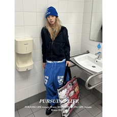 1506-1/W16671/P47蓝色字母印花休闲裤男女春季高街复古hiphop，男装休闲裤，星座1506-1