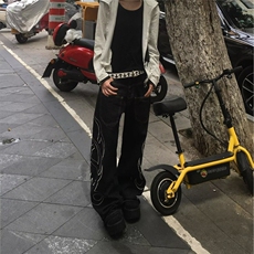 秋冬美式复古个性明线设计直筒牛仔裤美式宽松阔腿裤男女款，男装牛仔裤，星座506A