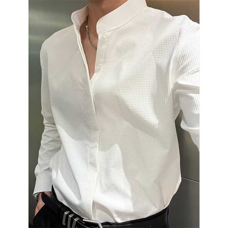 春秋季立领衬衫男士长袖韩版痞帅炸街上衣发型师修身潮牌衬衣服男，男装衬衫，星座302B-2