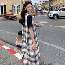 法式复古格子无袖背心连衣裙女2025春季新款时尚宽松显瘦气质长裙，女装连衣裙，2C216