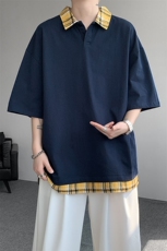 短袖男夏季新款港风宽松假两件体恤上衣DX3302-P32，男装T恤，星座214-3