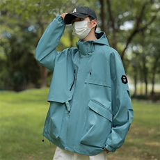 春秋户外冲锋衣男女同款防风防水连帽工装外套登山服夹克2481-P75，男装夹克，星座1403B