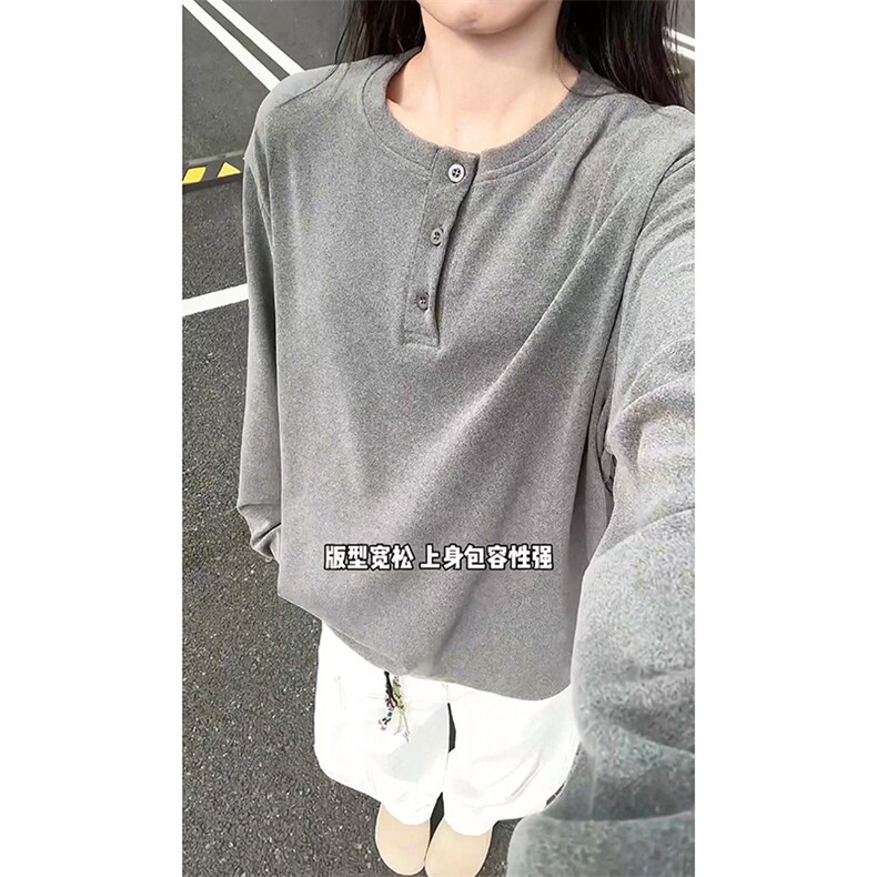 德绒打底衫亨利领T恤冬季保暖叠穿宽松男女上衣5Q4086-TP2048图片
