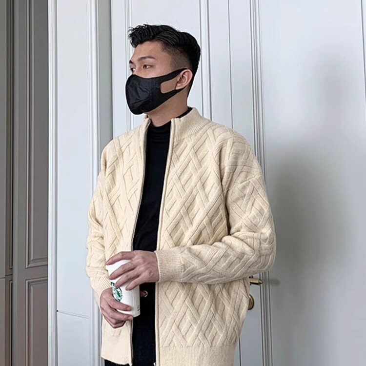 YB18-P57灰色立领开衫毛衣男秋季新款韩版慵懒风情侣针织衫,男装针织衫/毛衣,电商B323A