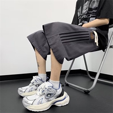 短裤男2024夏季新款美式复古潮牌条纹拼接百搭宽松休闲五分运动裤，男装牛仔裤，星座1013