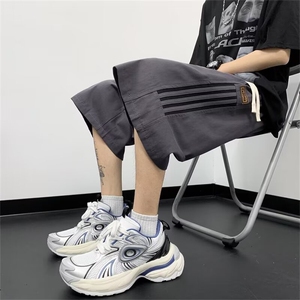 短裤男2024夏季新款美式复古潮牌条纹拼接百搭宽松休闲五分运动裤图片