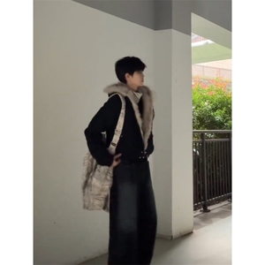 美式cleanfit毛茸茸座山雕连帽夹克棉服男女冬季加厚短款工装外套图片