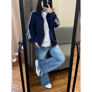 立领外套男秋季美式潮牌三条杠运动夹克cleanfit棒球服JKH116图片