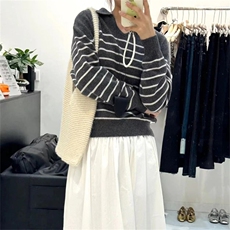 2025年秋季宽松型时尚百搭通勤简约条纹套头，女装羊绒衫，琳华羊绒