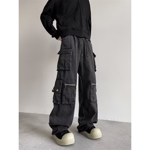 潮做旧街头机能工装牛仔裤多口袋百搭新款长裤直筒型RK3316-P66图片