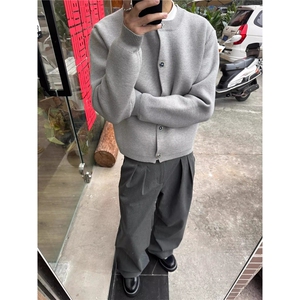 格雷系短宽boxy针织开衫秋冬重磅加厚男女miu系毛衣外套图片