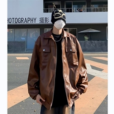 PU皮衣男士韩版潮流高街帅气春季百搭2024新款ins外套W5590-P68，男装皮衣，星座412-3