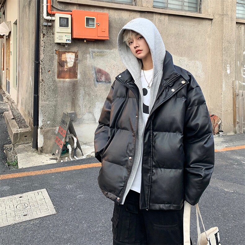 8XL-M高品质！！特大码羽绒服假两件皮棉袄连帽羽绒服YRFC02P190，男装羽绒服，电商D206-1