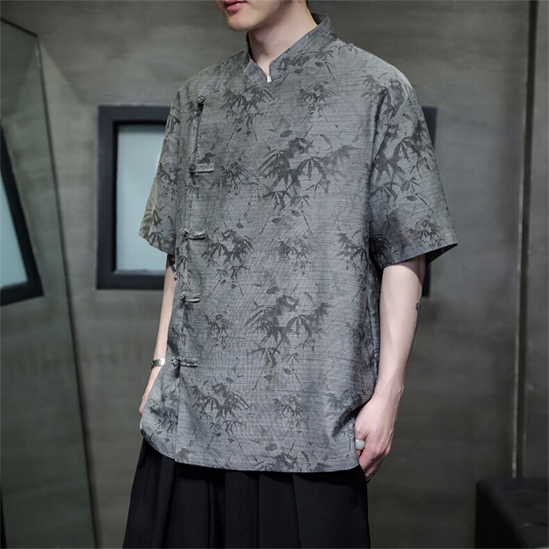 现货~风新款中式棉麻复古汉服盘扣立领短袖衬衫CS35-P65图片