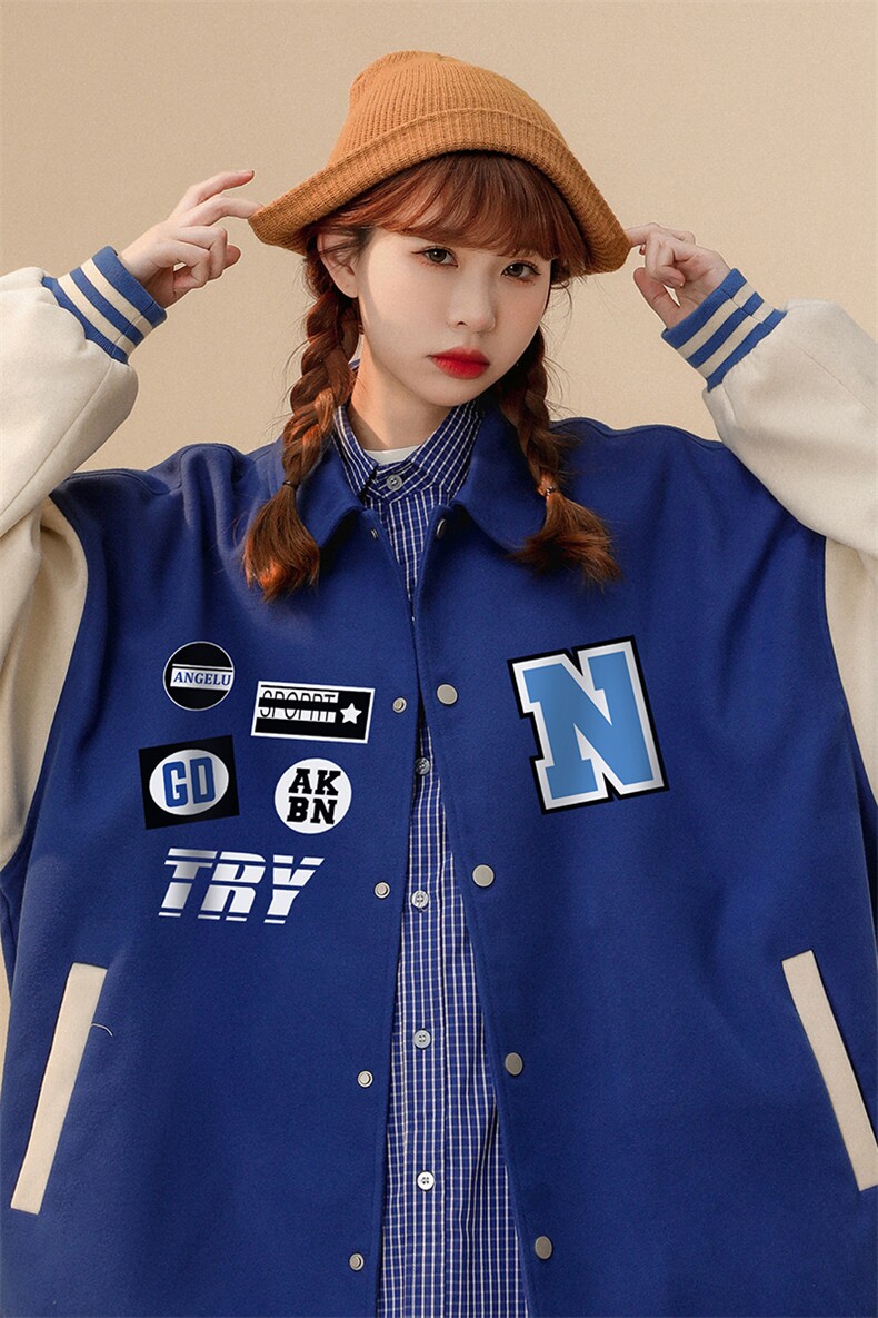 中性风23春季潮流潮牌贴标印花翻领棒球服夹克外套G603P85控108,男装夹克,A247A