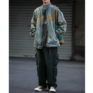 JK8899-P65 美式机车风牛仔外套男水洗做旧潮牌炸街刺绣图片