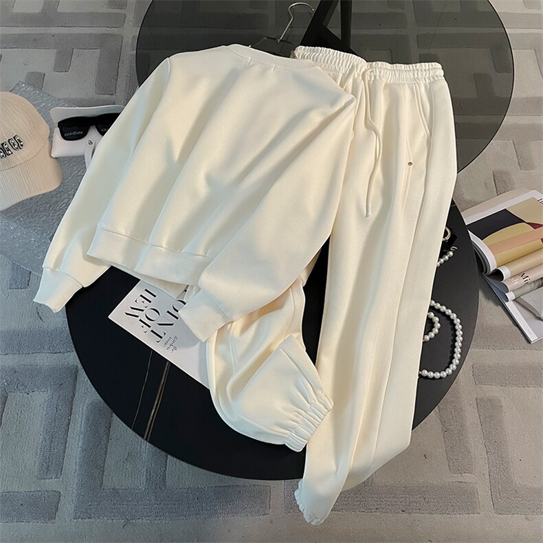 女春季新款圆领订扣设计感卫衣束脚裤两件套,女装套装/套裙,江南
