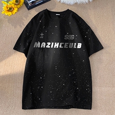 量大优供抖音视频支持得物配合二开美式满天星亮片短袖T恤MTX191，男装T恤，电商A486