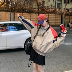 美式拼色棒球服外套女秋冬2024新款高级感超好看宽松短款夹克上衣，女装短外套，2C050