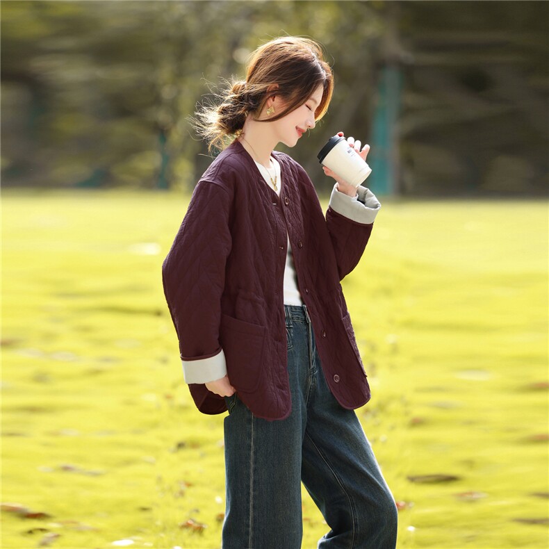 夹棉棉服女保暖舒适休闲2025冬季时尚休闲外套棉衣,女装棉衣/棉服,鑫源服饰