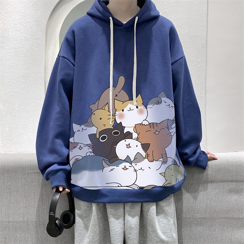 WY2162-P35 加绒款-P40 纯棉连帽卫衣男大码运动帽衫宽松薄外套男图片