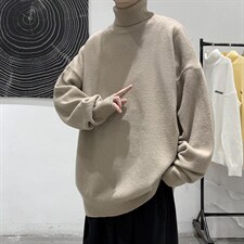 2025年男士针织高领领纯色打底宽松毛衣男A169M02P45，男装T恤，电商A169