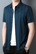 中青年夏季短袖衬衫男中年休闲潮流半袖条纹时尚衬衫ZG1381-P73，男装T恤，星座1105-3