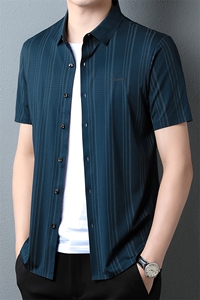中青年夏季短袖衬衫男中年休闲潮流半袖条纹时尚衬衫ZG1381-P73图片