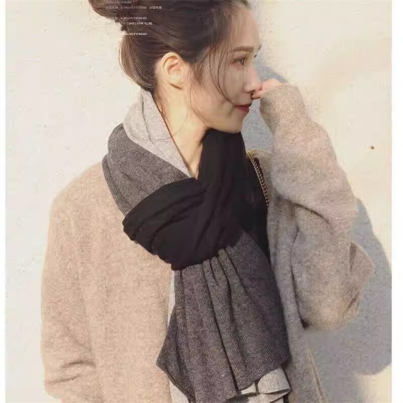 35%羊绒围巾女2024新款冬季拼色保暖针织镂空披肩,饰品围巾,丽特绒