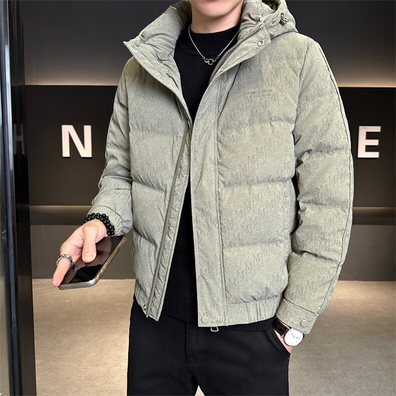 男士字母印花连帽修身男士PU皮羽绒服【标50控活动价288】,男装羽绒服,星座414（原B263）