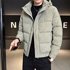 男士字母印花连帽修身男士PU皮羽绒服【标50控活动价288】，男装羽绒服，星座414（原B263）