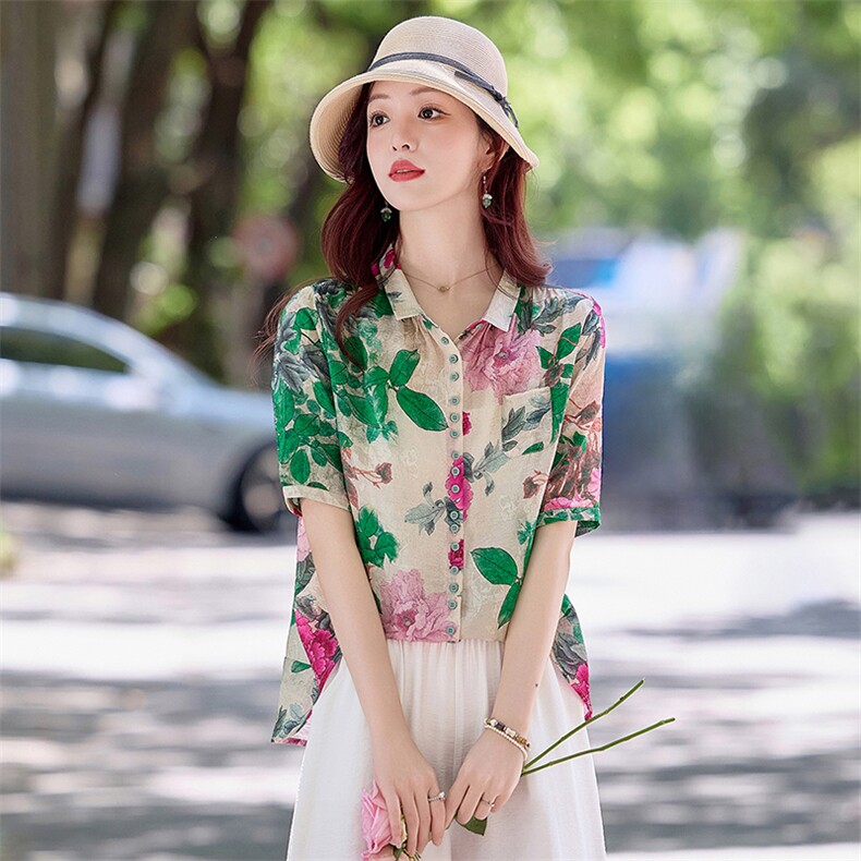 时尚气质阔腿裤女2025夏新款宽松洋气减龄时髦碎花衬衫,女装衬衫,魅影