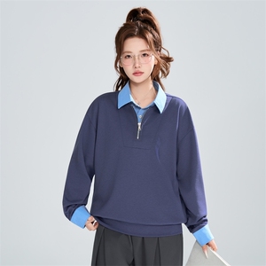 撞色翻领半拉链套头卫衣女春季宽松休闲百搭上衣XZ309 W8015 P55图片