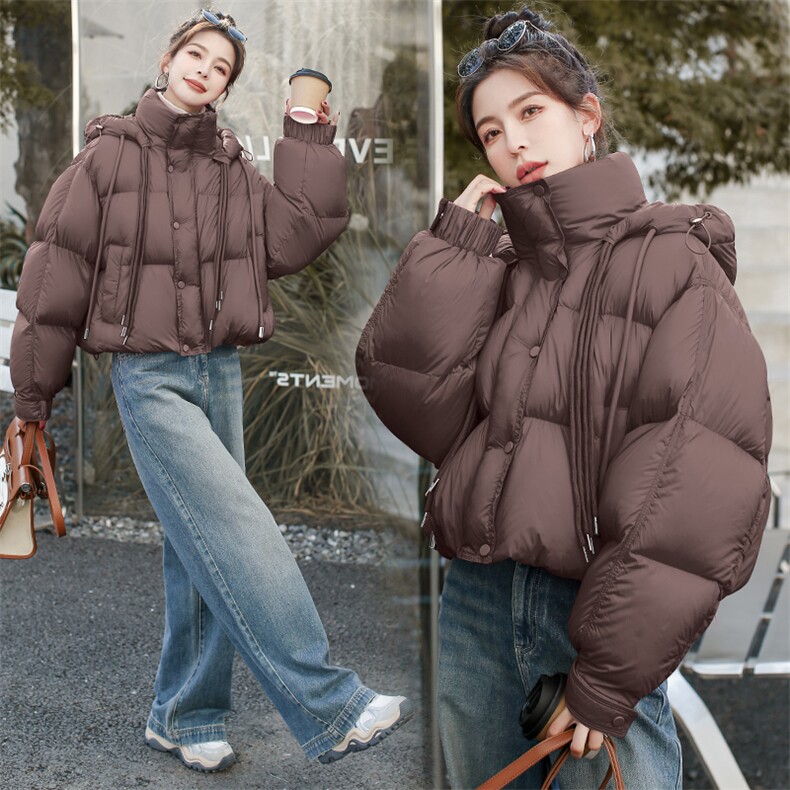 多巴胺短款90白鸭绒面包服女冬季2023新款时尚甜美百搭洋气,女装羽绒服,韩蜜菓