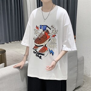 港风ins设计款嘻哈印花短袖T恤大码宽松男潮517A-1-T911-P28控38图片