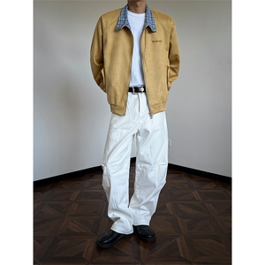 美式麂皮绒格子拼接翻领夹克男女 xh152-特p70图片