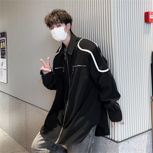 拉链装饰衬衫男长袖韩版解构设计感小众痞帅衬衣发型师C8899-P45图片