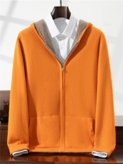 2025年秋冬季男士羊毛衫双面双色双穿加厚连帽羊毛开衫外套时尚，男装针织衫/毛衣，星纬羊绒