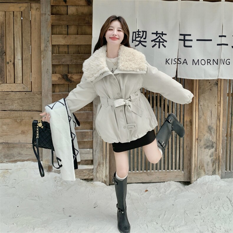 时尚中长款腰带收腰翻毛领羽绒服女冬季2025新款白鸭绒工装派克服,女装羽绒服,2C159