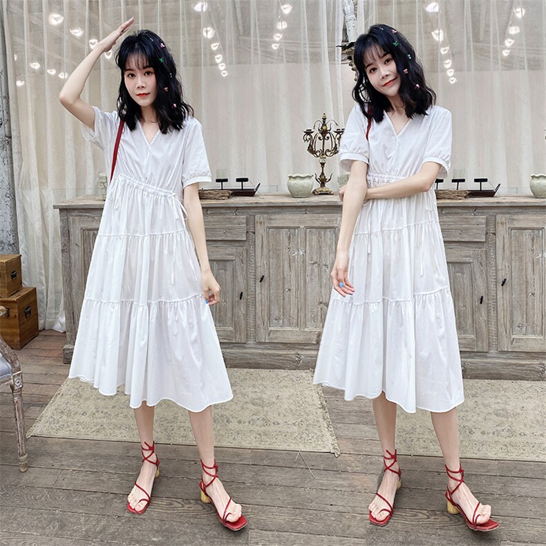 现货2021夏装新款纯色连衣裙166-QZ08图片