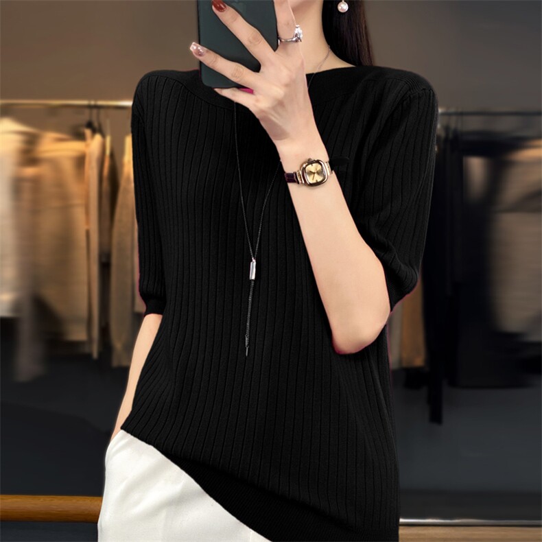 秋冬季新款纯色毛衣女短袖宽松显瘦百搭上衣,针织衫/毛衣,贵皇网供仓